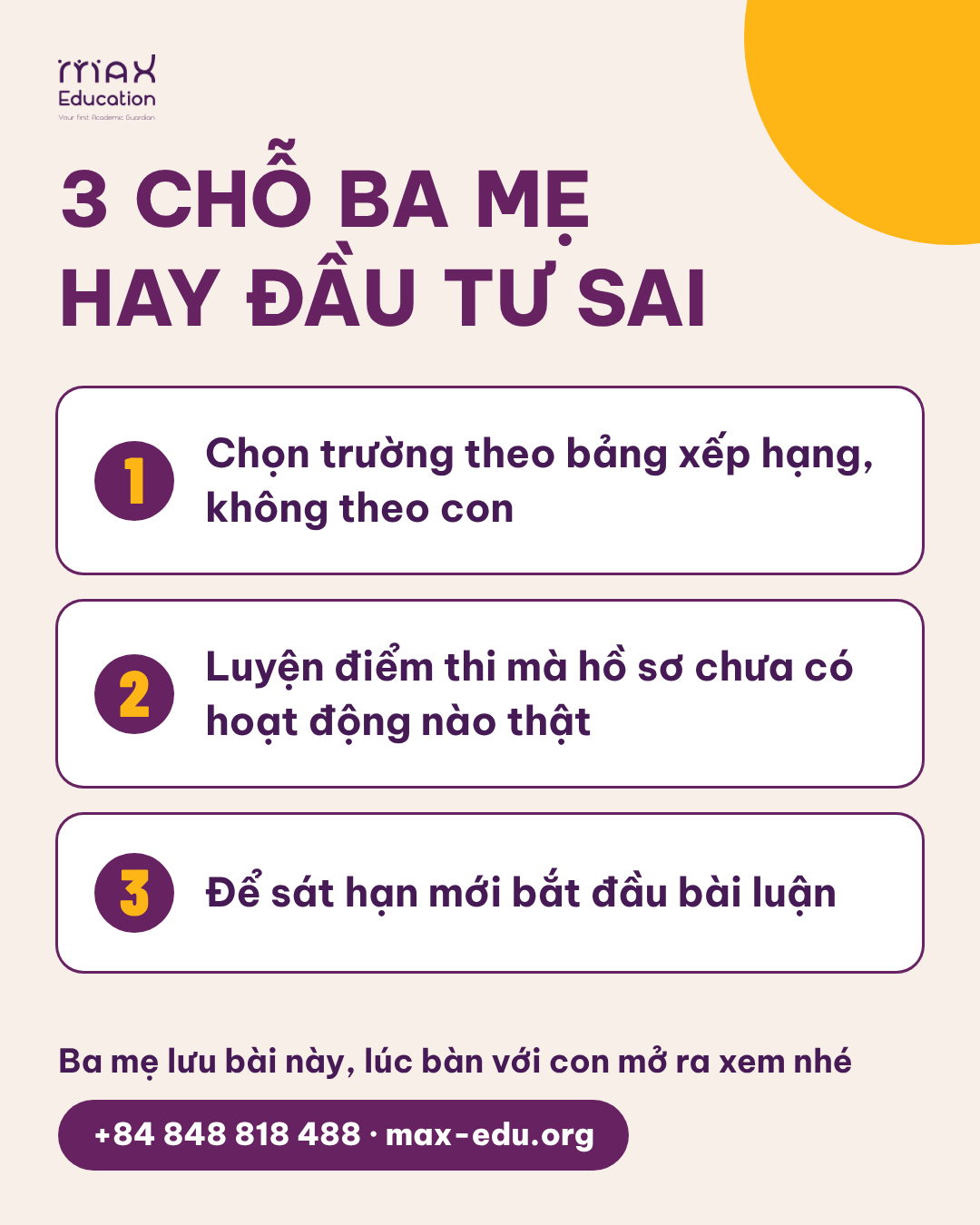 3 chỗ ba mẹ hay đầu tư sai: chọn trường theo xếp hạng, luyện điểm thi thiếu hoạt động thật, để sát hạn mới viết bài luận